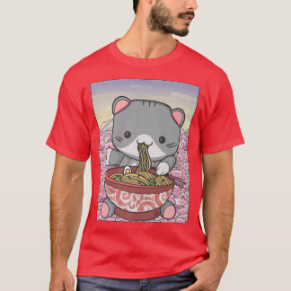 Camiseta Cherry Blossom Ramen Cat Kawaii
