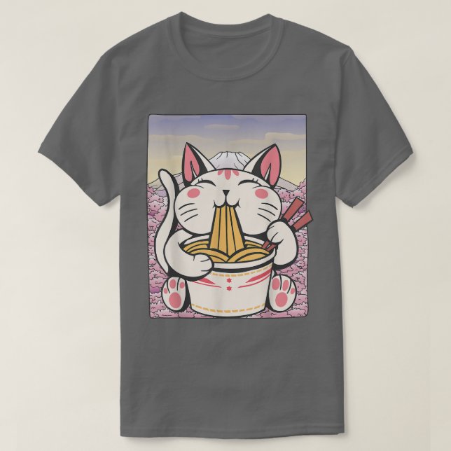 Camiseta Cherry Blossom Ramen Cat Kawaii187 (Frente do Design)