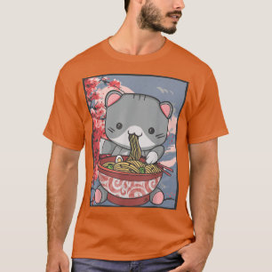 Camiseta Cherry Blossom Ramen Cat Kawaii 186