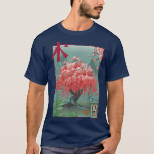 Camiseta Cherry Blossom Retro Vintage Woodage Block Japonês