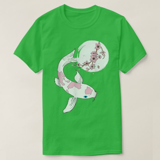 Camiseta Cherry Blossom Sakura Tree Koi Carp Pink Flower Tr (Frente do Design)