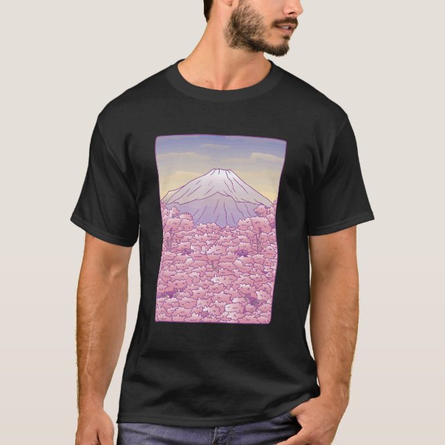 Camiseta Cherry Blossom Sakura Tree Mt Fuji Japão (Frente)