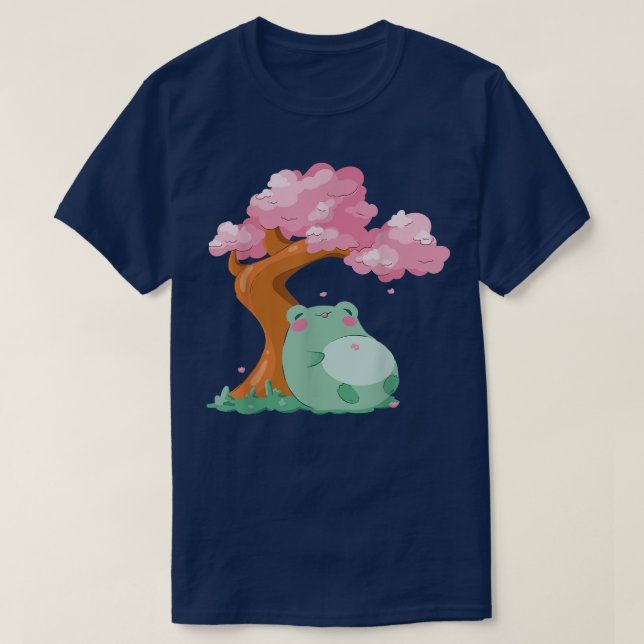 Camiseta Cherry Blossom Tree Sakura Cute Frog Kawaii Japane (Frente do Design)