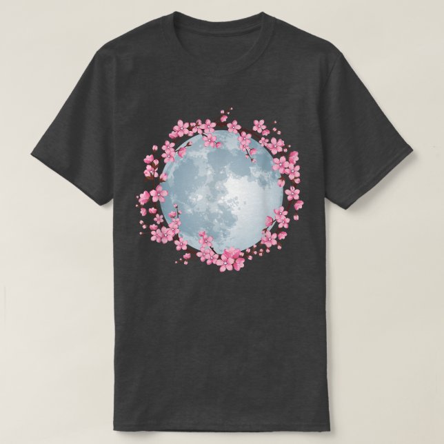 Camiseta Cherry Blossom Wreath Full Moon Sakura Japonês Ar (Frente do Design)