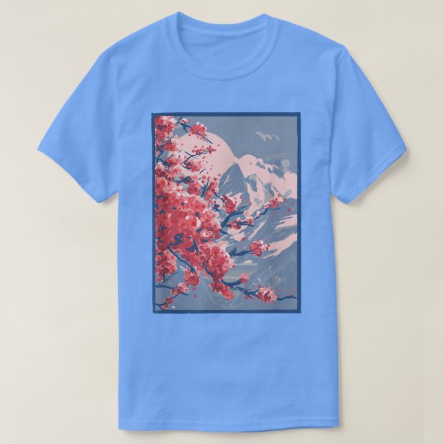 Camiseta Cherry Blossomo Sakura Mountain Aestético (Frente do Design)