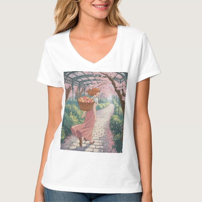 Camiseta Cherry Blossoms Pergola Mulher Branca T-Shirt (Frente)