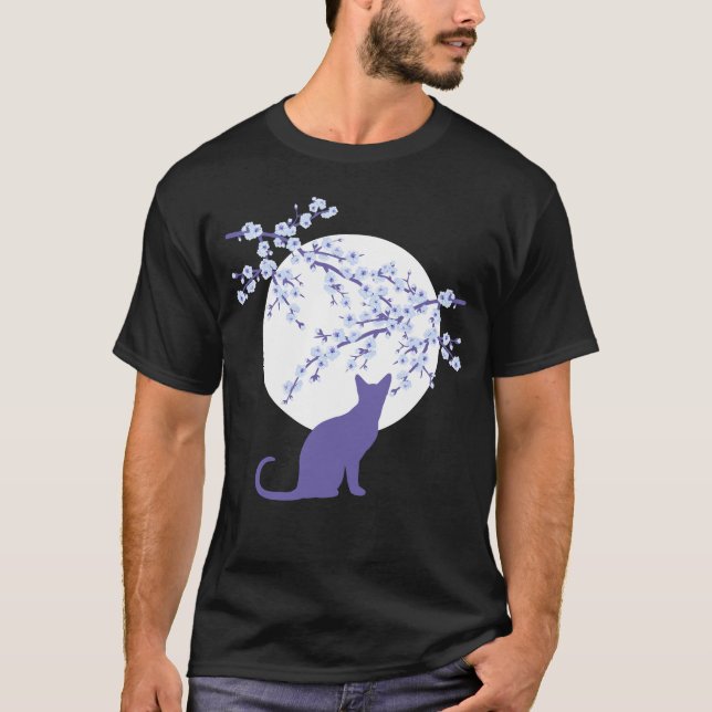 Camiseta Cherry Blossoms SAKURA Lua Cheia Cat 3 T-Shirt (Frente)