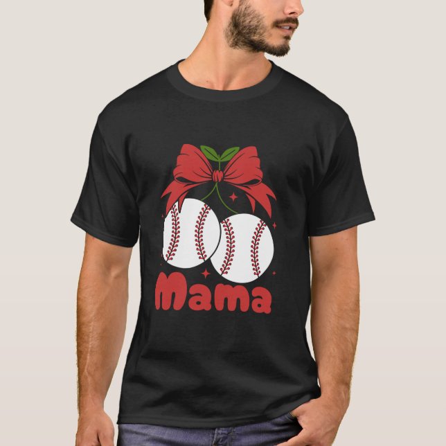 Camiseta Cherry Mama Coquette Arco Mãe Cute Baseball Cherri (Frente)