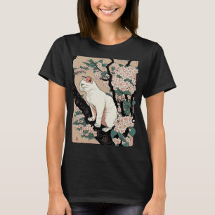 Camiseta Chersom Blossom Cat Vintage Woodblock Japonês Grap