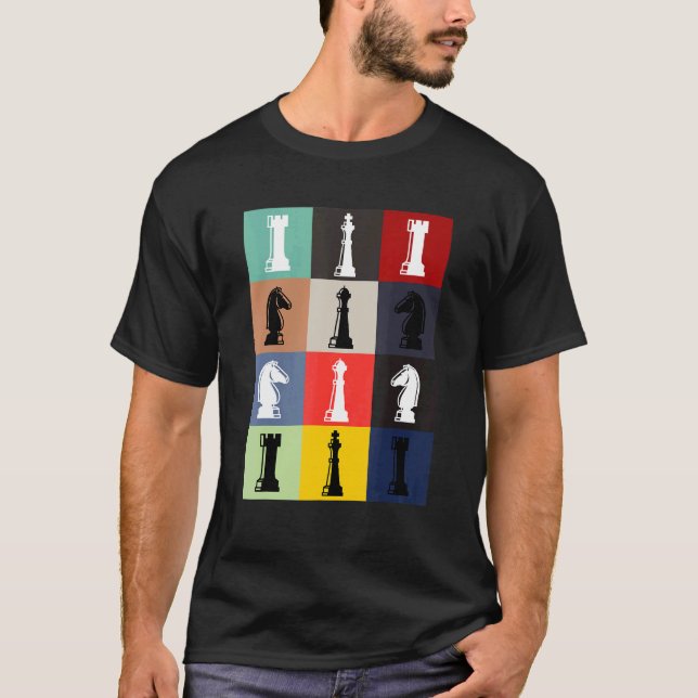Camiseta Chess Conselho Pop Art Style Chess Pees Chess Jogo (Frente)
