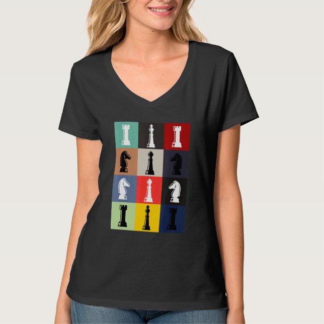 Camiseta Chess Conselho Pop Art Style Chess Pees Chess Jogo (Frente)