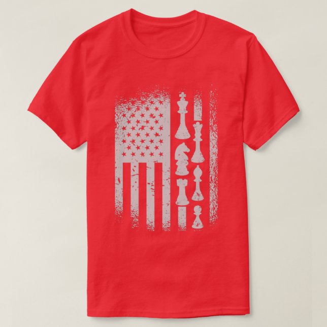 Camiseta Chess Pieces American Flag Chess Player (Frente do Design)