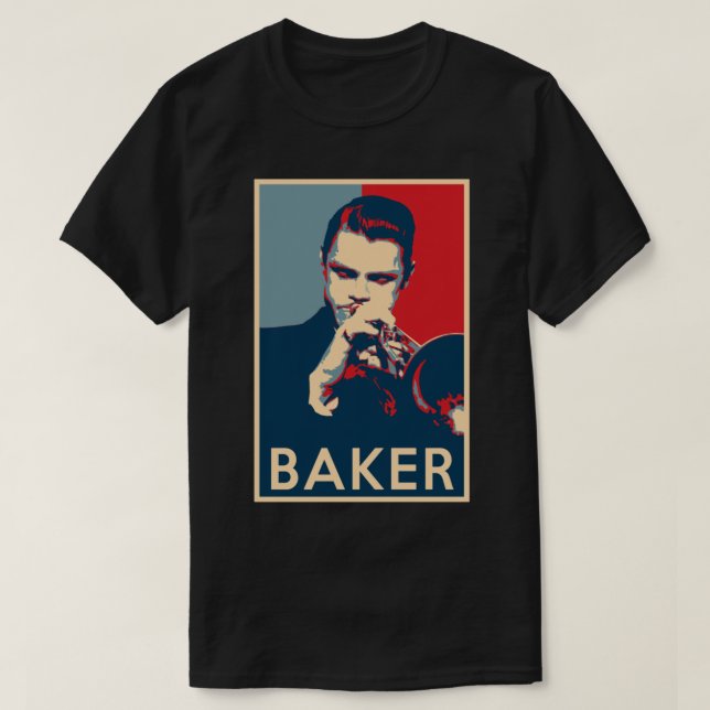 Camiseta Chet Baker Hope Poster - Tamanhos da História do J (Frente do Design)