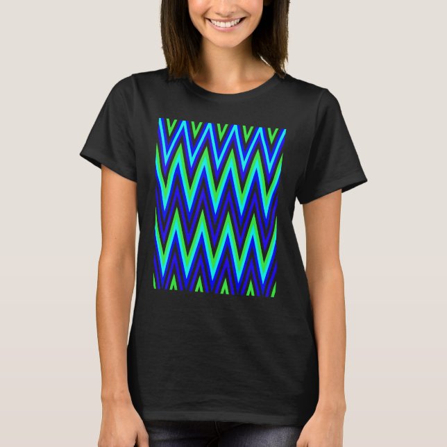 Camiseta Chevron In Deep Blue Lime Green Zigzags (Frente)