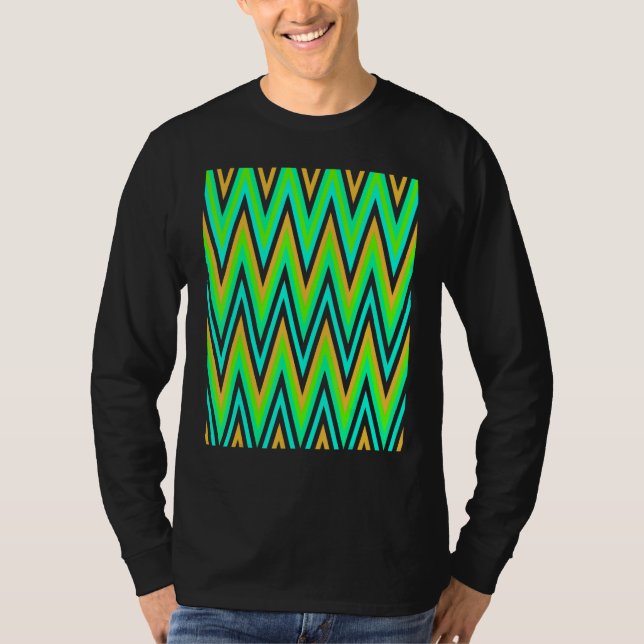 Camiseta Chevron In Pale Orange Blue Green Zigzags (Frente)