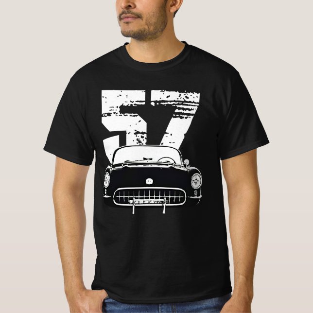 Camiseta Chevy Corvette de 1957 com Silhouette de Ano (Frente)