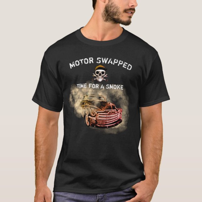 Camiseta Chevy Truck Motor Swap Restauração Mecânica de fum (Frente)