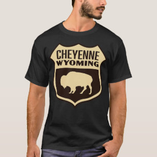 Camiseta Cheyenne Wyoming Retro Buffalo Shield Tan