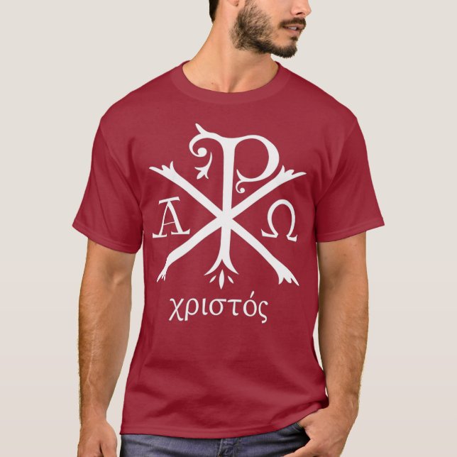Camiseta Chi Rho Jesus Cristo Monograma Cristão Antigo (Frente)