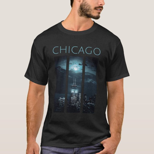 Camiseta Chi Town Night Light Centro Chicago Skyscraper S (Frente)