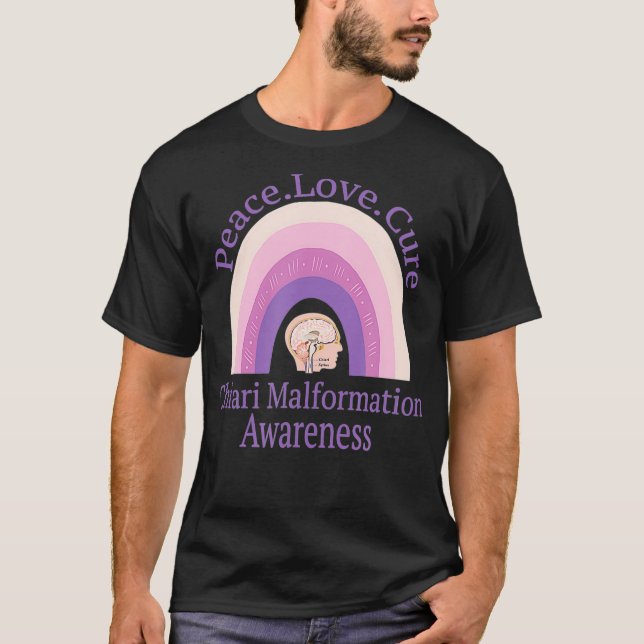 Camiseta Chiari Malformation Peace Love Cure Consciência  (Frente)