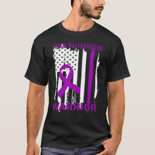 Camiseta Chiari Malformation Warrior Purple Ribbon Usa Flag
