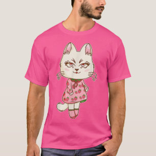 Camiseta Chibi Anime Kawaii Strawberry Gato Pastel rosa-ros