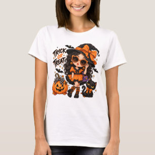 Camiseta Chibi Bruxa Trick-or-Treat Halloween