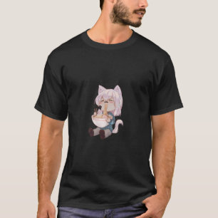 Camiseta Chibi Cat Animy Girl Cute Kawaii Japonês Cat Rame