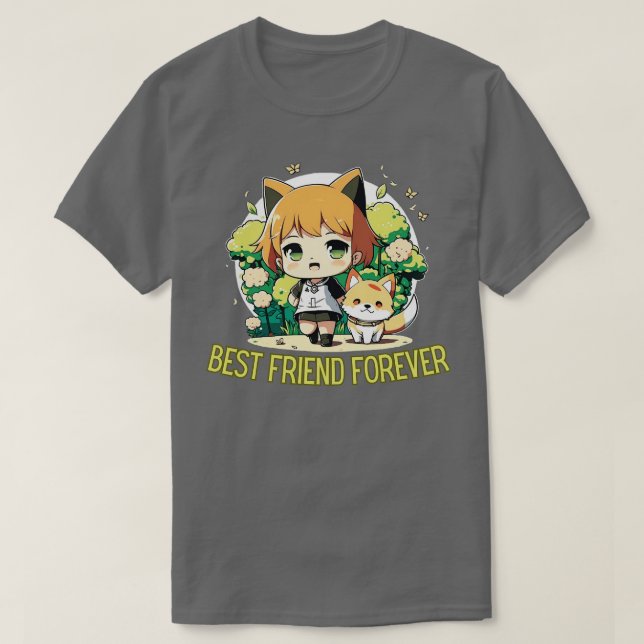 Camiseta Chibi Companheiros Girl and Shiba Inu in Style (Frente do Design)