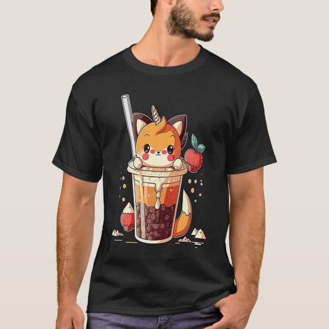 Camiseta Chibi Cute Bubble Tea Fox Boba Tea (Frente)