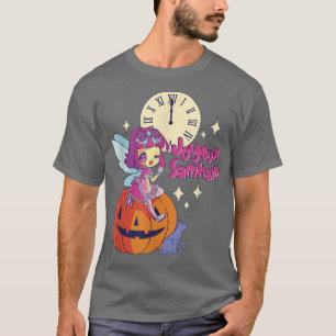 Camiseta Chibi Fada Madrinha Negra Gato Pumpkin Halloween