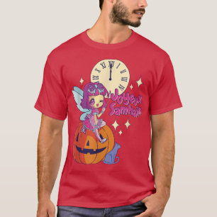 Camiseta Chibi Fada Madrinha Negra Gato Pumpkin Halloween