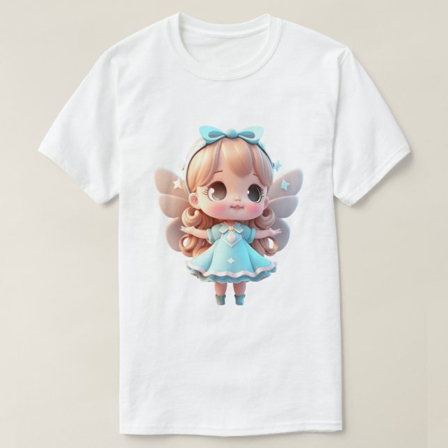 Camiseta Chibi Fada T-Shirt Gráfico de Estilo Anim (Frente do Design)