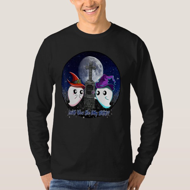 Camiseta Chibi Fofos Casal Fantasma Amor Lua Halloween Roma (Frente)