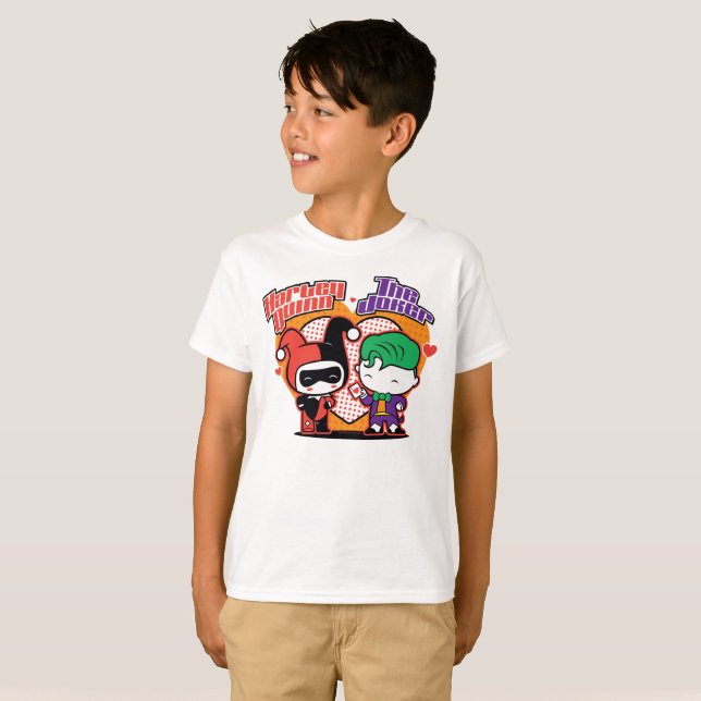 Camiseta Chibi Harley Quinn & Chibi Joker Hearts (Frente Completa)