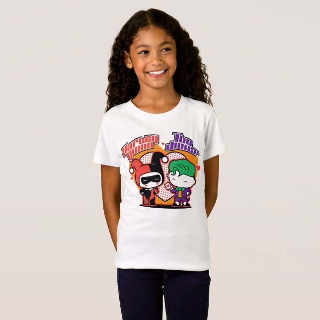 Camiseta Chibi Harley Quinn & Chibi Joker Hearts (Frente Completa)