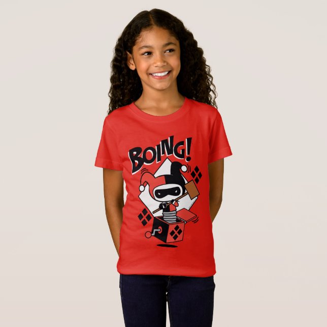Camiseta Chibi Harley-Quinn-In-A-Box Com Martelo (Frente Completa)