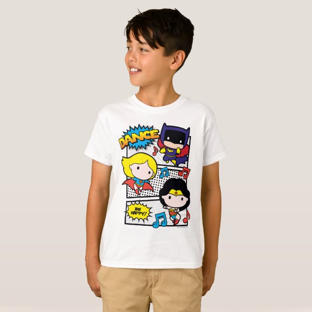 Camiseta Chibi Heroes Dançando (Frente Completa)