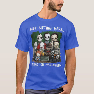 Camiseta Chibi Horror Sentado Aqui Esperando No Hallowee