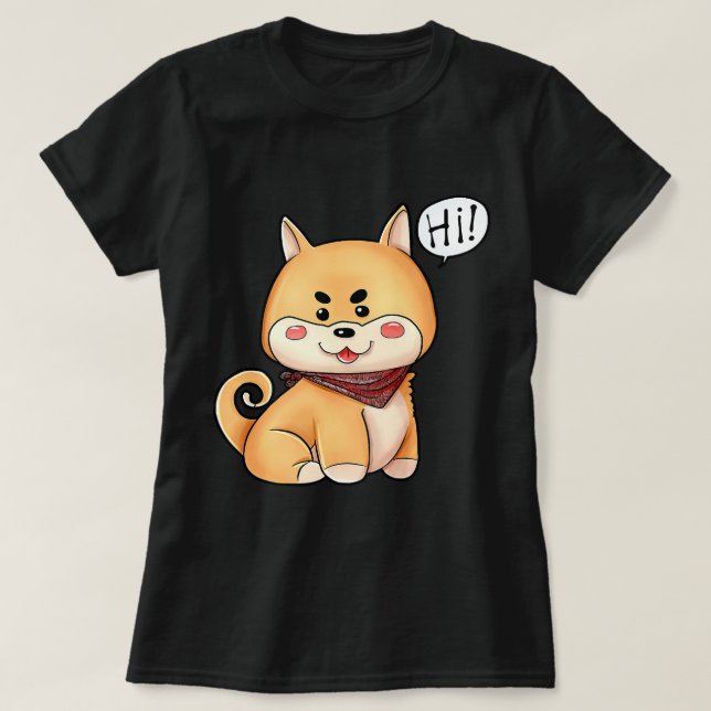 Camiseta Chibi Kawaii Shiba Inu Dog Diga Oi (Frente do Design)