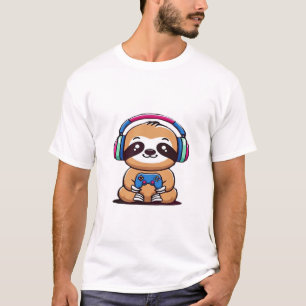 Camiseta Chibi Kawaii Sloth Gamer � Animal Engraçado Fofo c
