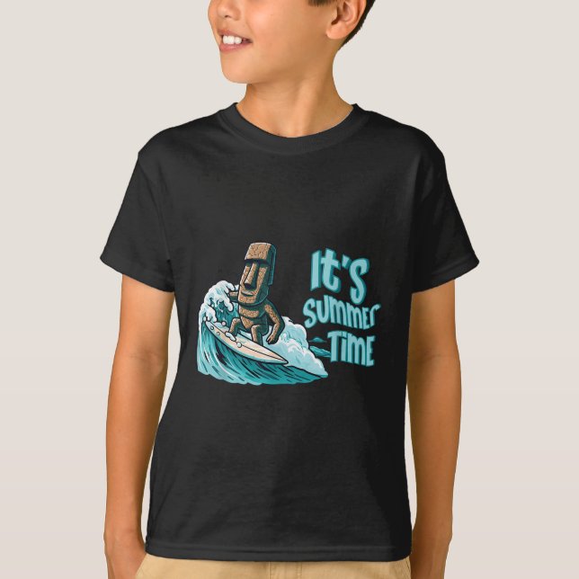 Camiseta Chibi Moai Surfing Summer Time Ocean Beach Ocean S (Frente)