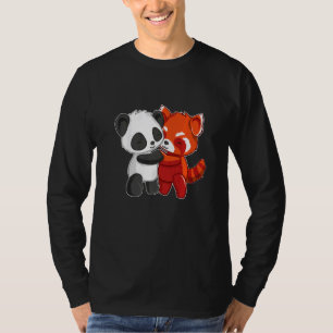 Camiseta Chibi Panda Bear Abraça Crianças Vermelhas Panda C