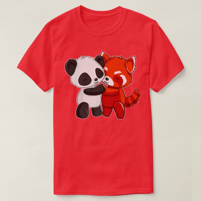 Camiseta Chibi Panda Bear Abraça Panda Vermelha (Frente do Design)