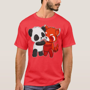 Camiseta Chibi Panda Bear Abraça Panda Vermelha