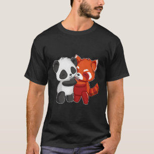 Camiseta Chibi Panda Bear Abraça Panda Vermelha