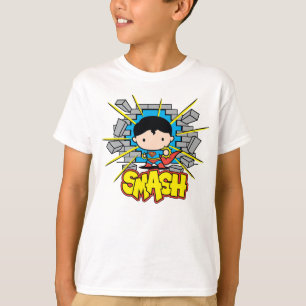 Camiseta Chibi Super-Homem Esmagando Pela Parede De Brick