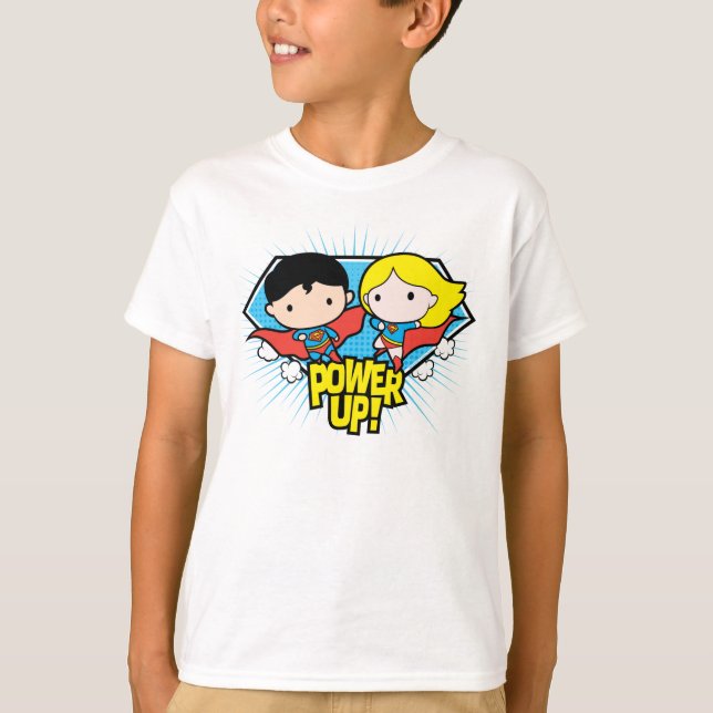Camiseta Chibi Superman e Chibi Supergirl Ligam! (Frente)