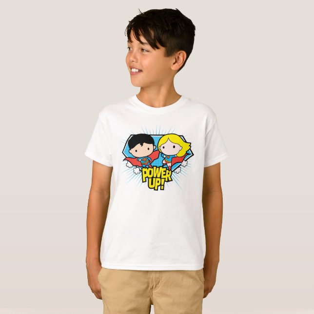 Camiseta Chibi Superman e Chibi Supergirl Ligam! (Frente Completa)